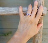 Southwestern Sterling Silver Turquoise Coral Chip Inlay Wedding Band Ring
