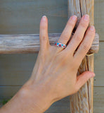 Southwestern Sterling Silver Turquoise Coral Chip Inlay Wedding Band Ring