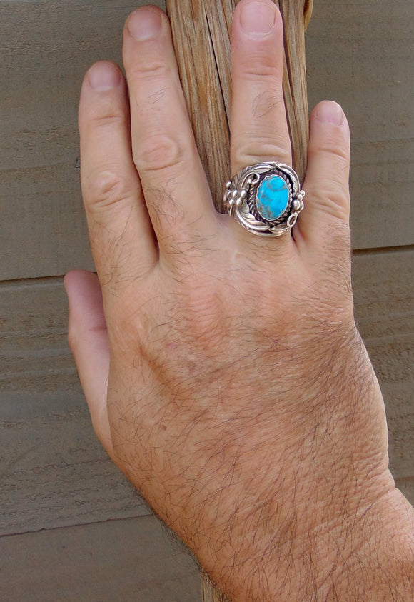 Native American Navajo Men's Sterling Silver Turquoise Men's Ring Size 11