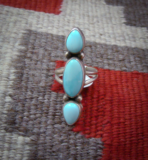 Native American Navajo Sterling Silver Carico Lake Turquoise Ring Size 6.5