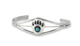 Women's Navajo Turquoise Bear Paw Shadow Box Silver Cuff Bracelet