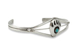 Women's Navajo Turquoise Bear Paw Shadow Box Silver Cuff Bracelet