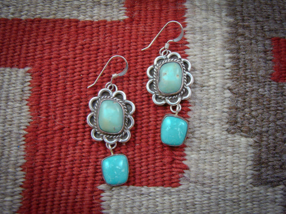 Turquoise Earrings, Navajo Sterling Silver Turquoise Dangle Earrings