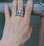 Fleur de Lis Sterling Silver Unisex Wide Band Ring Size 8 Unisex