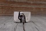 Silver Wide Band Skull Ring Size 9 USA