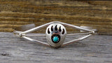 Women's Navajo Turquoise Bear Paw Shadow Box Silver Cuff Bracelet