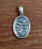 Saint Therese Pray for Us Reversible Sterling Silver Pendant