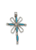 Zuni Silver Turquoise Needlepoint Cross Pendant