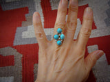 Native American Navajo Sterling Silver Turquoise Cluster Ring Size 4.5