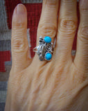 Turquoise Ring, Navajo Sterling Silver Turquoise Leaf Ring Size 6.5