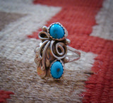 Turquoise Ring, Navajo Sterling Silver Turquoise Leaf Ring Size 6.5