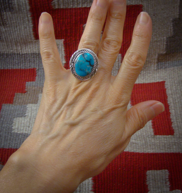 Turquoise Ring, Navajo Sterling Silver Turquoise Ring Size 6.25