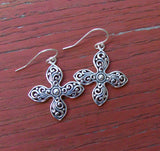 Filigree Cross Silver Dangle Earrings