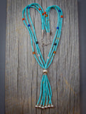 Turquoise Necklace, Zuni 3 Strand Turquoise Multi Stone Fringe Necklace