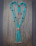 Turquoise Necklace, Zuni 3 Strand Turquoise Multi Stone Fringe Necklace