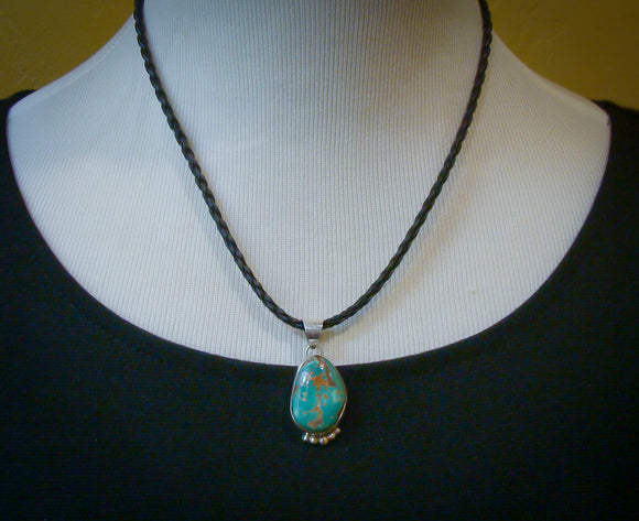 Turquoise Pendant, Sterling Silver Turquoise Pendant Navajo