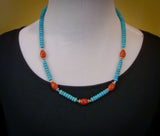 Turquoise Necklace, Navajo Turquoise Carnelian Bead Necklace