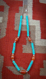Turquoise Necklace, Navajo Turquoise Carnelian Bead Necklace
