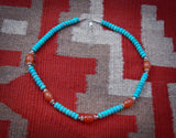 Turquoise Necklace, Navajo Turquoise Carnelian Bead Necklace