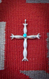 Native American Large Navajo Silver Sandcast Turquoise Cross Pendant