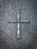 Native American Large Navajo Silver Sandcast Turquoise Cross Pendant