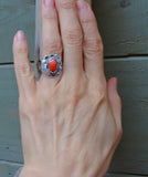 Old Navajo Silver Coral Ring Size 4