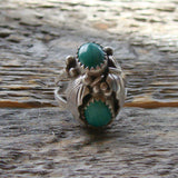 Navajo Silver Malachite Leaf & Scroll Ring Size 5.5