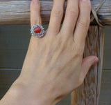 Old Navajo Silver Coral Ring Size 4.75