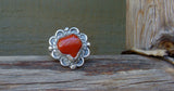 Old Navajo Silver Coral Ring Size 4.75