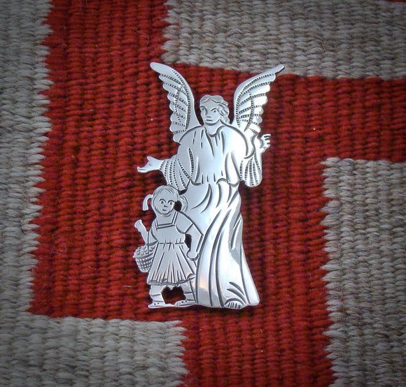 Native American Silver Navajo Guardian Angel Child Brooch Pin 
