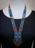 Handmade Blue Multi Bead Native Style Fringe Necklace, Guatemala