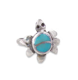 Old Zuni Turquoise Turtle Silver Ring Size 6