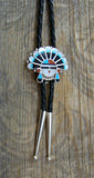 Zuni Headdress Turquoise Multi Inlay Bolo Tie