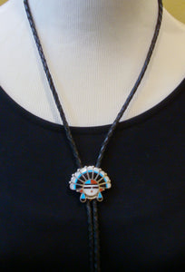 Zuni Headdress Turquoise Multi Inlay Bolo Tie