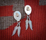 Navajo Sterling Silver Malachite Feather Dangle Earrings