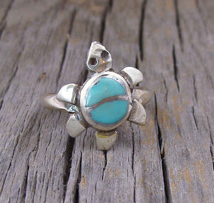 Old Zuni Turquoise Turtle Silver Ring Size 6