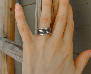 Sterling Silver Greek Key Wedding Band Ring