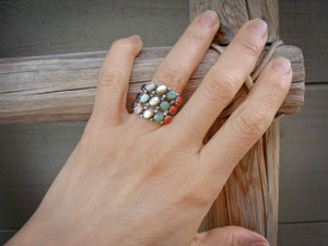 Native American Women’s Zuni Silver Turquoise Multi Stone Band Ring