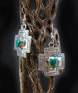 Navajo Malachite Heart Cross Dangle Earrings