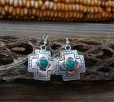 Native American Navajo Malachite Heart Cross Dangle Earrings