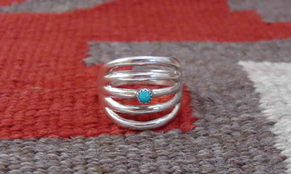 Native American Navajo Silver Turquoise Ring Size 8.75, Size 10.5