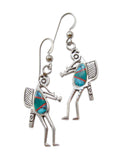 Navajo Turquoise Multi Inlay Silver Kokopelli Dangle Earrings