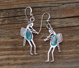 Navajo Turquoise Multi Inlay Silver Kokopelli Dangle Earrings