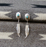 Navajo Silver Turquoise Feather Dangle Concho Post Earrings