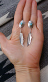 Silver Turquoise Feather Dangle Concho Post Earrings