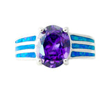 Oval Amethyst Blue Fire Opal Silver Ring Size 5
