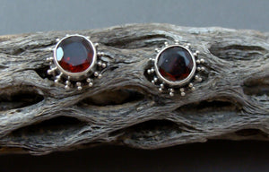 Navajo Silver Garnet Post Earrings