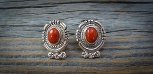 Navajo Coral Silver Post Earrings Handmade