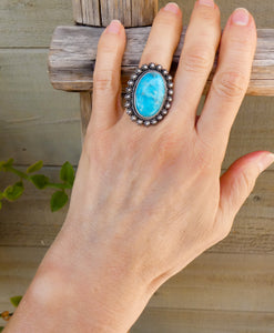 Native American Navajo Oxidized Silver Turquoise Ring Size 6.5