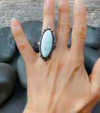 Native American Navajo Silver Large Larimar Adjustable Ring Size 8.5 - 9.75
